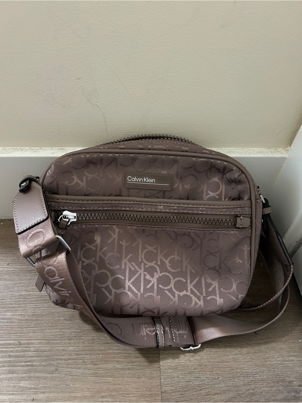 Calvin Klein Taupe Monogram Messenger Bag